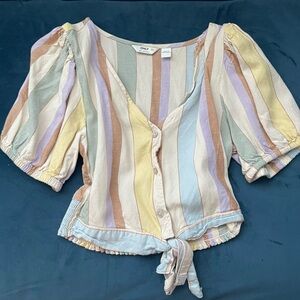 Striped Pastel Button-Up Blouse